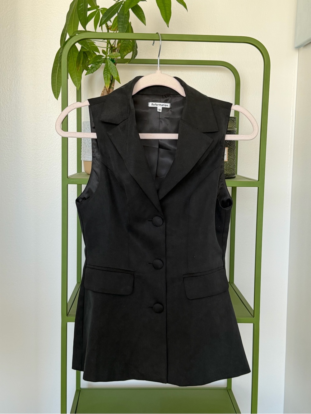 Reformation Black Tailored Button Up Vest